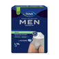 The image shows a pack of TENA Men Active Fit Pants Normal incontinence pants in gray, from TENA – Essity Deutschland GmbH. The pack is size L/XL and contains 10 pieces. It emphasizes features such as a 'masculine + discreet' design and a 'secure absorbency zone', making it perfect for safely managing urinary loss.