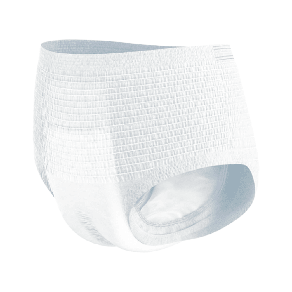 The TENA ProSkin Pants Night Super incontinence pants from TENA – Essity Germany GmbH, designed for adults with bladder weakness, is depicted on a white background. It features an elastic waistband and a textured surface to enhance absorbency.