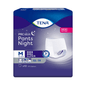 The image shows a pack of TENA ProSkin Pants Night Super incontinence pants from TENA – Essity Germany GmbH, which are perfect for treating nighttime bladder weakness. The design in purple and blue with a white border highlights details such as size M, which is suitable for 80-110 cm, and contains 10 pieces per pack.