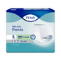Packaging for TENA - Essity Germany GmbH TENA ProSkin Pants Super incontinence pants, size S, suitable for waist circumference 65-85 cm. The packaging was developed for the treatment of bladder weakness and shows a picture of the incontinence pants marked with the absorbency "Super" and contains "x12" pieces. The background shows a gradient of blue and white.