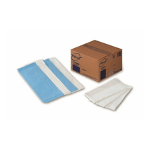 A box labeled "TENA - Essity Germany GmbH" stands next to stacks of blue and white TENA Hygiene Sheets replacing item number 774454 (pack of 100 pieces), with several pads unfolded to show their size, texture, and absorbent surface.
