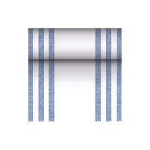 As part of the "ROYAL Collection" of PAPSTAR GmbH, this seamless pattern features vertical blue stripes on a white background. The PV-tissue mix ensures durability while maintaining elegance, with evenly distributed stripes creating a symmetrical and balanced appearance, making it perfect for any fabric-like table runner from PAPSTAR.