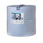 A large roll of Tork extra-strong multipurpose paper towels Premium W1 2-ply from Essity Professional Hygiene Germany GmbH features a label on the front with product information and illustrative application images. With high absorbency, including a practical carrying strap.