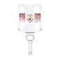 The Tork 420302 Toilet Seat Cleaner Premium, delivered in a carton with eight bottles and manufactured by TORK – Essity Professional Hygiene Germany GmbH, promotes hygiene by preventing cross-contaminations. The transparent dispenser bottle includes instructions and features a bottom nozzle for easy application. Additionally, it is marked with a warning symbol for flammable substances for safety reasons.