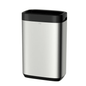 The Tork 460011 Tork Waste Bin Image Line, presented by TORK – Essity Professional Hygiene Germany GmbH, is a sleek and minimalist rectangular trash can made of stainless steel with a black lid and base. Its stainless steel design offers a considerable capacity of 50 liters, combining style with functionality and features a small handle for easy opening.
