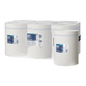 Displayed is a pack of six Tork Xpress® Strong Multipurpose Paper Wipers Advanced 2-ply rolls, each with a blue and white label with product details. Packaged in transparent plastic wrapping, these paper towels from TORK – Essity Professional Hygiene Germany GmbH offer advanced 2-ply technology for superior absorbency.