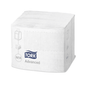 The Tork Xpressnap Fit® dispenser napkin N14 1-ply, manufactured by TORK – Essity Professional Hygiene Germany GmbH, is elegantly packaged and features a simple graphic design. These white napkins are made from 100% recycled fibers, making them a sustainable choice for your needs.