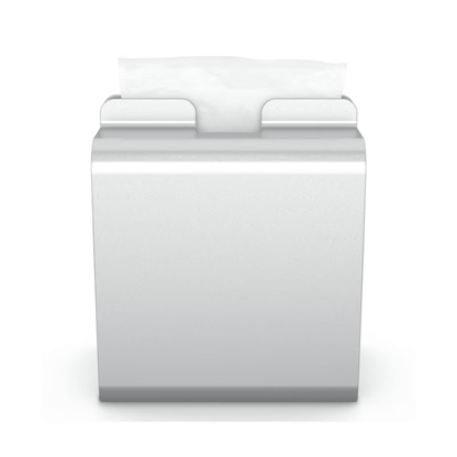 The aluminum Tork Xpressnap® 274002 napkin dispenser from Essity Professional Hygiene Germany GmbH shows a single elegantly pulled-out white cloth against a plain white background - ideal for self-service restaurants.