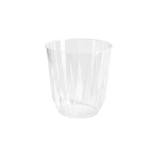 A transparent drinking glass Diamond 250 ml from Duni GmbH with a faceted design and smooth rim stands empty against a plain white background and is ready for your favorite cold drink. Pack (30 pieces).