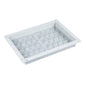 The Novocal distribution module is a robust white ABS tray (300x400x50mm) with round compartments and transparent holders, designed for 4 Bewo packs. Compatible with Bewo packaging systems. Brand: Novocal.