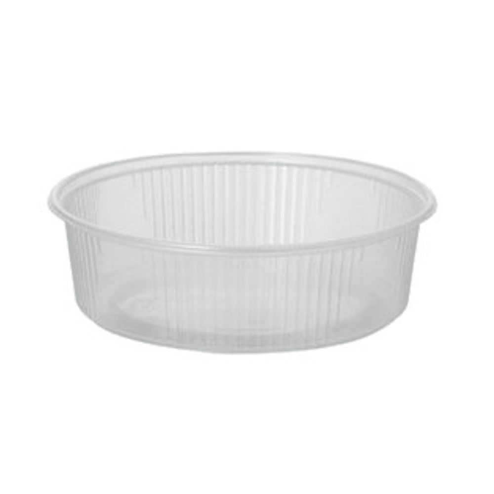 The Starpak 100 packaging cup is a clear, round 125 ml PP food container with a ribbed exterior, shown empty against a white background. Ideal from Starpak for versatile food packaging needs.