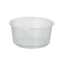A clear, round transparent 250 ml plastic container from Starpak with vertical ribs on the sides and a wide open top, in front of a white background.