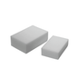 Two Vileda Miraclean dirt-removal sponges from Vileda GmbH with a smooth, white, rectangular design on a plain background, with one sponge being larger than the other. These are perfect for effortlessly removing stains.