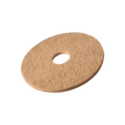 The Vileda Professional DynaCross Superpads floor discs from Vileda GmbH in a beige, circular design with a smooth, flat surface and a hole in the center are ideal for floor care or polishing and ensure flawless surfaces.