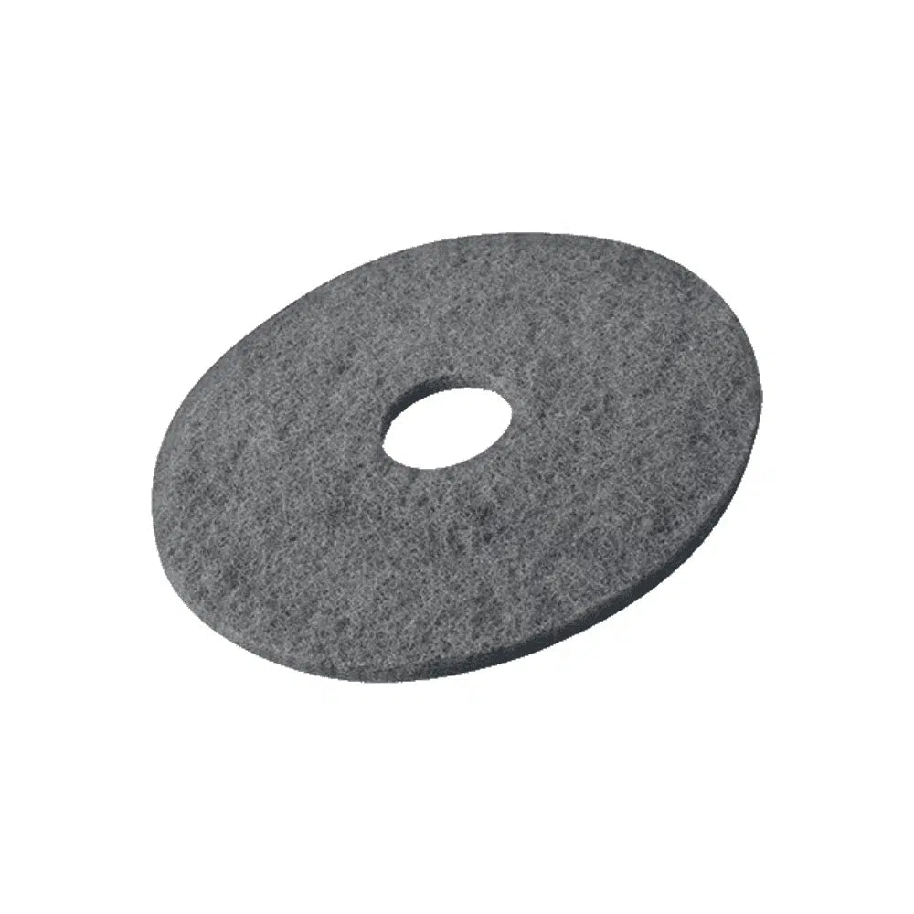 The Vileda Professional DynaCross Superpads floor discs from Vileda GmbH are gray, round floor pads with a central hole and textured surface, ideal for efficient floor care. Designed for floor cleaning machines, they ensure thorough and effective cleaning.