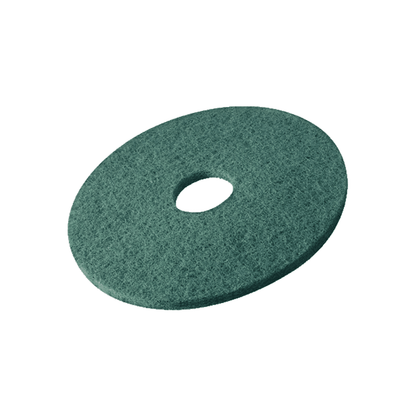 A Vileda Professional DynaCross Superpad from Vileda GmbH in bright green with a circular design and a hole in the center appears to float effortlessly against a plain white background.