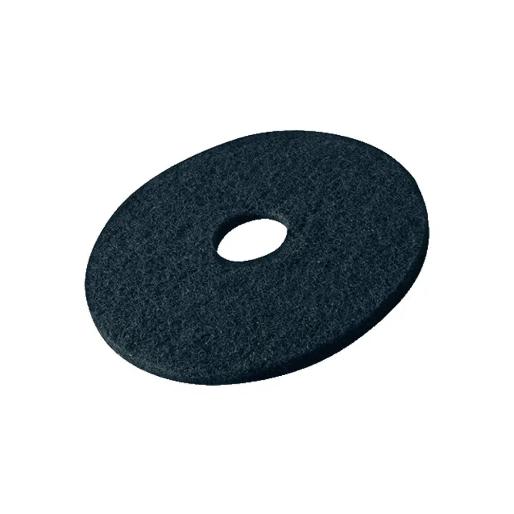 The Vileda Professional DynaCross Superpads floor discs from Vileda GmbH are black, round floor polishing pads with a hole in the center. Their textured surface is perfect for floor care and allows for excellent polishing and buffing with floor cleaning machines.