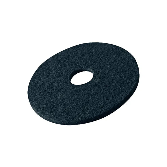 The Vileda Professional DynaCross Superpads floor discs from Vileda GmbH are black, round floor polishing pads with a hole in the center. Their textured surface is perfect for floor care and allows for excellent polishing and buffing with floor cleaning machines.