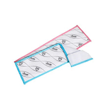 Two rectangular mop pads with printed designs have a pink border on one and a blue border on the other, both displaying patterns and the brand name of Vileda GmbH. This offers a stylish solution for sustainable cleaning by using the Vileda Professional MicroOne CombiSpeed Pro Mop.