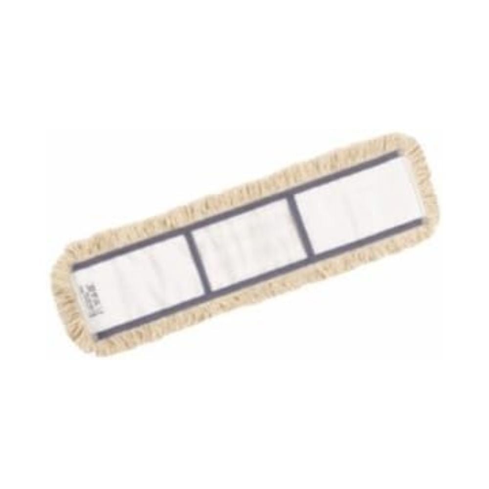 The Vileda Professional Dust Mop Classic – 60 cm by Vileda GmbH features a rectangular white mop head with beige fringes and three black cross stripes, ideal for efficient cleaning in your dusting routine.