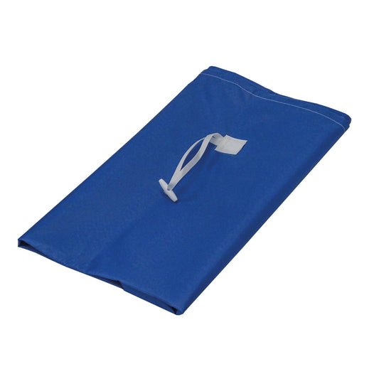The Novocal self-opening, waterproof laundry bag from Novocal is a folded, blue, rectangular laundry bag with a white strap, depicted on a plain white background.