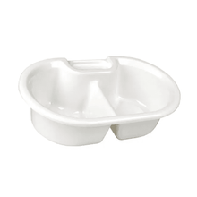 The washbasin with soap dish from Servoprax GmbH, measuring 40 x 25 x 11 cm, is a white double sink made of plastic with a central handle, ideal for washing or organizing with the added convenience of a soap dish.