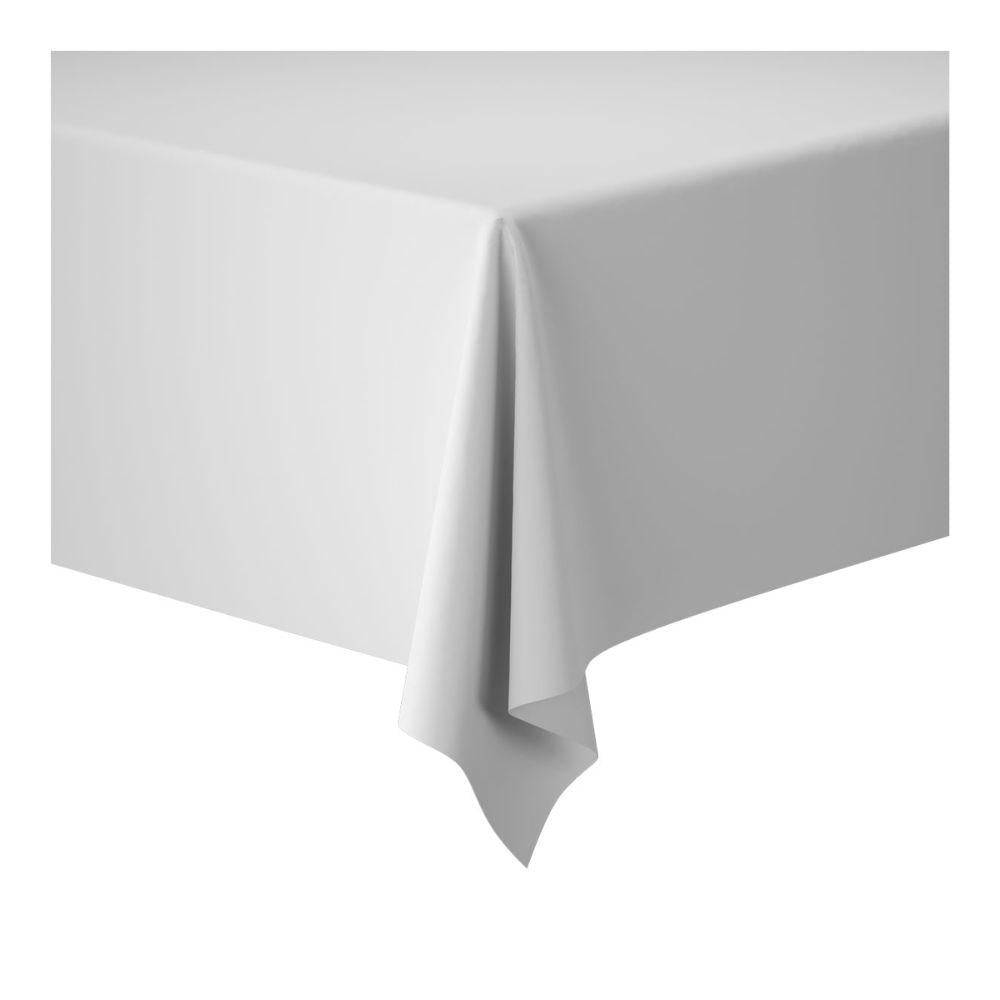 A 1.18 m x 25 m large tablecloth from Duni GmbH Dunicel tablecloth rolls is draped over a rectangular table corner, offering flexible decoration for large events against a simple white background.