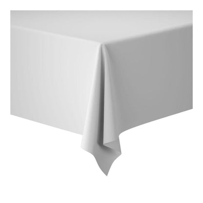 A 1.18 m x 25 m large tablecloth from Duni GmbH Dunicel tablecloth rolls is draped over a rectangular table corner, offering flexible decoration for large events against a simple white background.