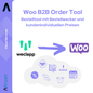 An infographic for Altruan’s Shopify B2B Order Tool features the Altruan and Shopify logos and highlights the Shopify integration. The German text explains features such as customer-specific pricing, order reminders, and custom pricing using clear icons.