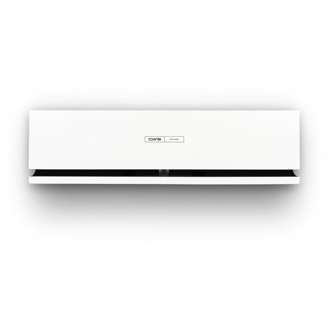 The CWS front panel for the Air Bar fragrance dispenser by CWS is a white, wall-mounted device with a modern, rectangular design and lower ventilation, labeled with "CWS HYGIENE".