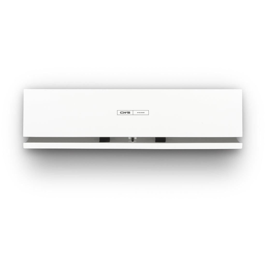 The CWS front panel for the Air Bar fragrance dispenser is a simple, white, rectangular wall panel with a small CWS logo in the center and a visible air outlet at the bottom, reflecting modern design.
