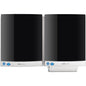 Two black-silver CWS front panels for DUO fabric towel dispensers from CWS are mounted side by side on the wall, each with a blue certification sticker in the lower left corner to ensure hygienic use.