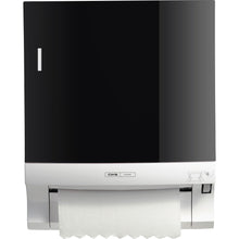 The CWS front panel for Paperroll paper towel dispensers is a black and white wall dispenser with visible towel paper, small graphics, and the CWS brand label on the front - perfect for optimizing washrooms.