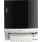 The CWS front panel for Paperroll paper towel dispensers is a black and white wall dispenser with visible towel paper, small graphics, and the CWS brand label on the front - perfect for optimizing washrooms.