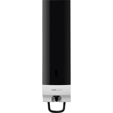 A wall-mounted, black and white CWS front panel for Foam Slim Non-Touch soap foam dispensers features a push lever at the bottom and bears the brand name "CWS."
