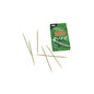 A small green box with the label “PAPSTAR ‘pure’” and several scattered wooden toothpicks on a white background. This bamboo-design packaging made from eco-friendly cardboard highlights that these wooden toothpicks from PAPSTAR GmbH are made from natural materials.