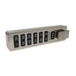 The Novocal electronic combination lock for single-point locking features a horizontal keypad with the numbers 0–9, a clear key and an enter key, a metal finish, and a knob latch on the right side as part of the locking system.