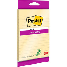 Post-it® Super Sticky Notes in large format from 3M Deutschland GmbH: Lined, extra strong hold, 102 x 152 mm, 45 sheets per pad, made from 100% PEFC-certified paper.