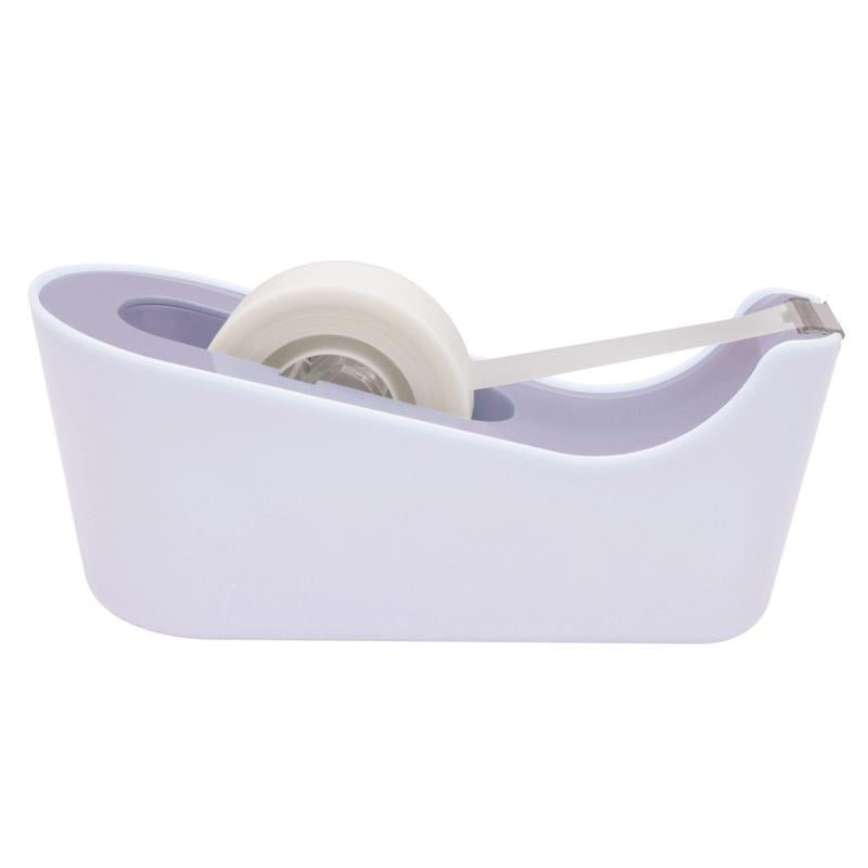 The purple Scotch™ tape dispenser C18 from 3M Deutschland GmbH holds a roll of Scotch® Magic™ Invisible Tape (19 mm x 33 m, 6 rolls/pack) and ensures clean and invisible adhesion with a metal cutting edge.