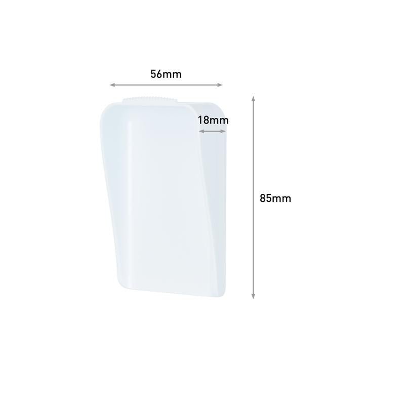 The Command™ canvas hanger from 3M Deutschland GmbH is depicted on a plain white background. It is a white, rectangular plastic object with a width of 56 mm, a depth of 18 mm, and a height of 85 mm, whose dimensions are clearly labeled.