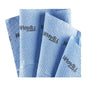 Four blue, quarter-shaped WypAll® ForceMax PowerClean cleaning cloths from Kimberly-Clark GmbH are fanned out, each showing the brand logo. Their bumpy texture is ideal for demanding cleaning tasks. Box: 1 x 40 sheets.
