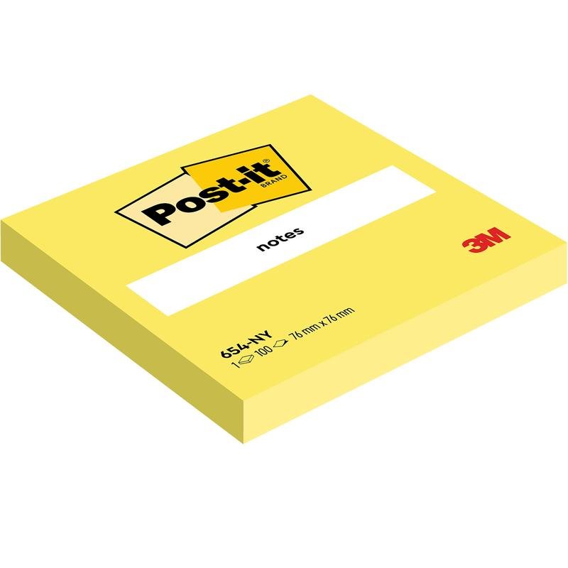 A Post-it® note from 3M Deutschland GmbH (76 mm x 76 mm, 100 sheets/block, 100% PEFC) is shown in an oblique view with a "notes" label.