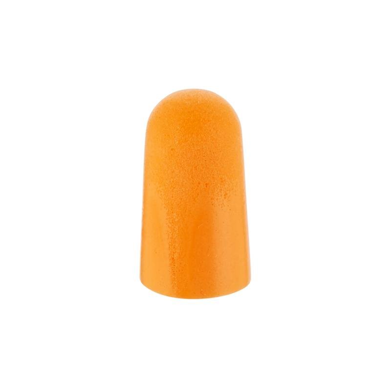 A single 3M™ Earplug 1100 (SNR 35 dB, soft orange foam) from 3M Deutschland GmbH stands upright against a plain white background.