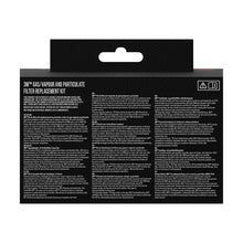 The back of the 3M™ Filter Set 6003-1, A2P3 organic vapors (2x6055, 2x5935, 2x501) by 3M Deutschland GmbH shows information and instructions in multiple languages on a black background with a hanging tab.