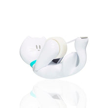 The Scotch™ desktop dispenser in cat design C39 from 3M Deutschland GmbH features a white, reclining cat with black details and a blue collar, including one roll of Scotch® Magic™ Tape (19 mm x 8.89 m).