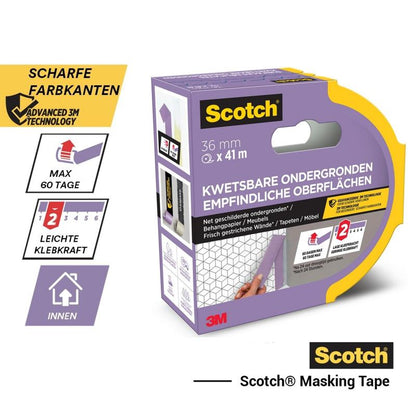 Scotch® Painter's Tape for delicate surfaces, 36 mm x 41 m, 1 roll/package from 3M Deutschland GmbH: sharp paint lines, light adhesive, residue-free removable - ideal for indoor use. 100% PEFC certified. Dutch/German packaging.