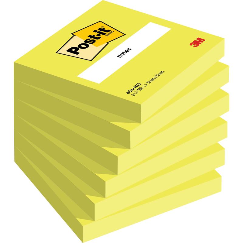 Pictured is a stack of Post-it® Notes in the size 76 mm x 76 mm (100% PEFC, 100 sheets/block) from 3M Deutschland GmbH, with the top block featuring the Post-it logo and space for notes.