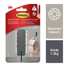 The medium-sized Command™ matte black hook from 3M Deutschland GmbH (17034B) holds up to 1.3 kg, is suitable for indoor use, and can be removed without residue thanks to the included 2 strips - ideal for drilling without damage.