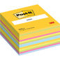 A stack of Post-it® Notes Cube, Ultra Colors (76x76 mm, 450 sheets, 1 block), by 3M Deutschland GmbH, has a yellow cover sheet with the Post-it logo - ideal as a colorful notepad. 100% PEFC certified (SGSCH-PEFC-COC-110078).