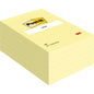 A large stack of Post-it® Notes in large format, Yellow (101 x 152 mm) from 3M Deutschland GmbH, with a white label on top and the 3M logo in the lower right corner. The package contains 600 yellow sheets.